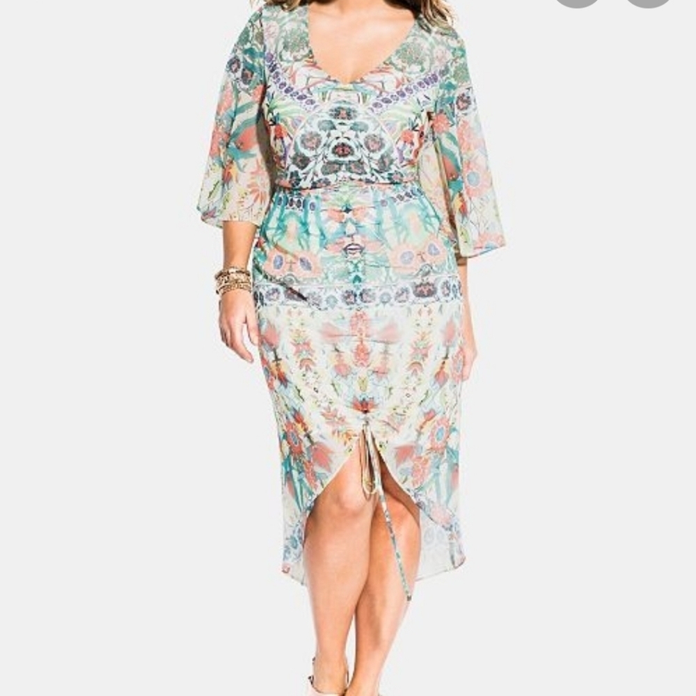 NWT! CITY CHIC Size 22 green Budapest ruched dress